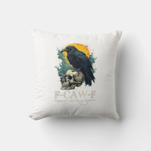 Coussin Crâne de corbeau drôle design lune F-Caw-F