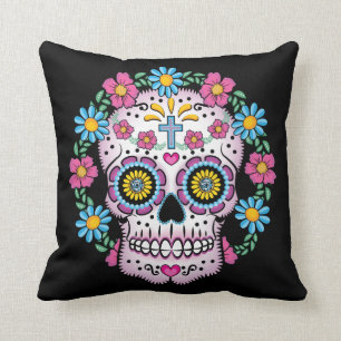 Coussin Crâne de Dia de los Muertos Sugar