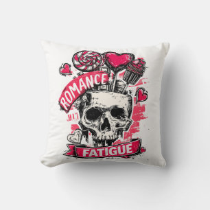 Coussin Crâne de fatigue amoureuse avec coeurs de bonbon e