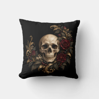 Coussin Crâne de laurier et roses