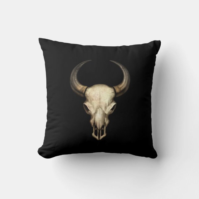 Coussin Crâne de Taureau sur le noir (Recto)