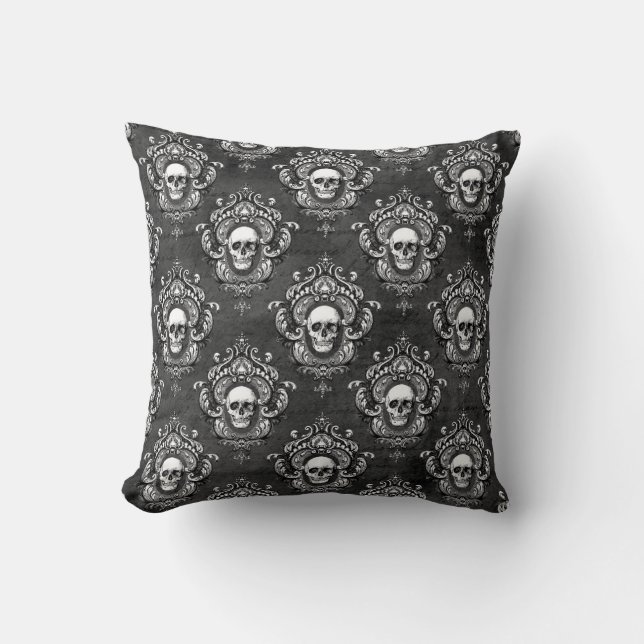 Coussin Crâne et gothique gris (Recto)