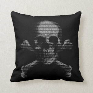 Coussin Crâne et os croisés de pirate informatique