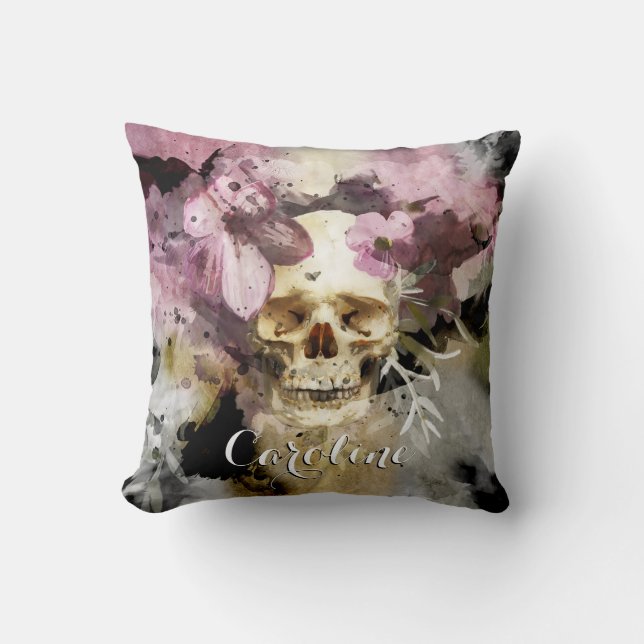 Coussin Crâne floral rose (Recto)