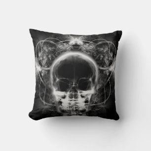 Coussin Crâne fractal à papillon X-Ray - B&W