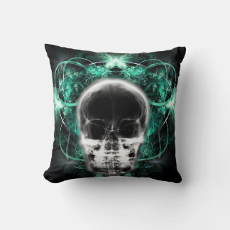Coussin Crâne fractal à papillon X-Ray - Turquoise