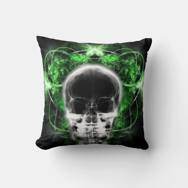 Coussin Crâne fractal à papillon X-Ray - Vert (Recto)