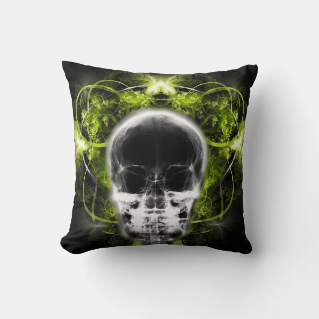 Coussin Crâne fractal à papillon X-Ray - Vert chaux (Recto)