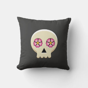 Coussin Crâne gothique déplaisant Kawaii avec fleurs