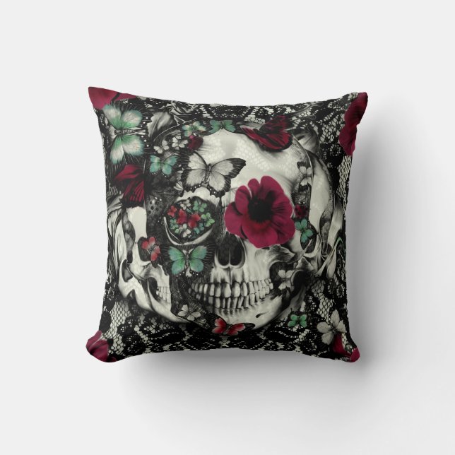 Coussin Crâne gothique victorien de dentelle avec des (Recto)