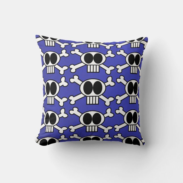 Coussin Crâne mignon et os croisés avec grands yeux noirs (Recto)