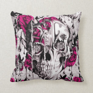Coussin Crâne rose de fonte dans le gris et le rose