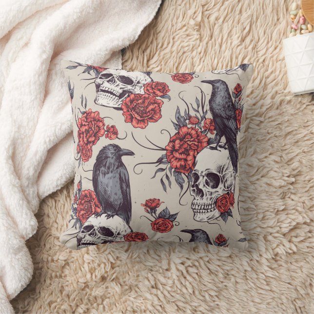 Coussin Crânes de corbeau roses (Couverture)