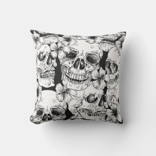 Coussin Crânes et fleurs