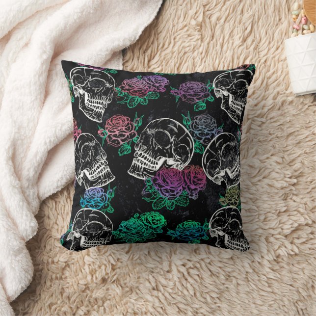 Coussin Crânes et Roses sombres | Funky Glam Ombre Grunge (Couverture)