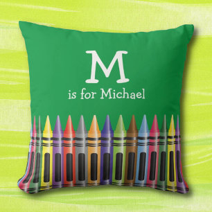 Coussin Crayons Kids Green Monogramme Nom Motif