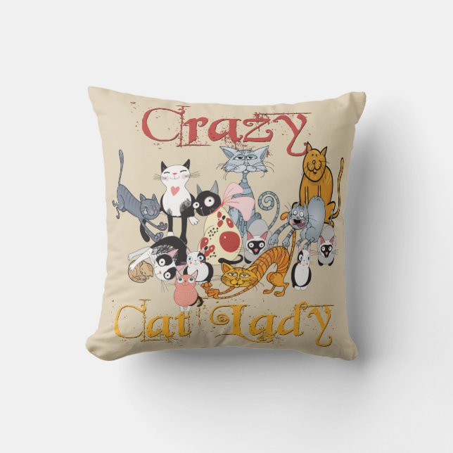 Coussin Crazy Cat Lady Cartoon Cats (Recto)