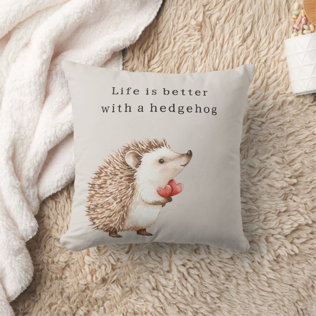 Coussin Cream Life is better with a hedgehog (Couverture)