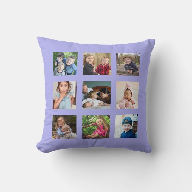 Coussin Create Your Own 9 Photo Collage Quote Periwinkle (Recto)