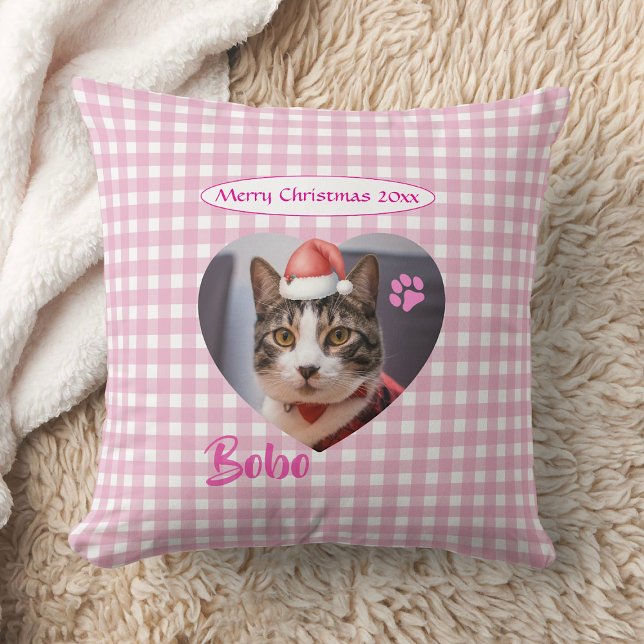 Coussin Create Your Own Cute Cat 2 Photo Script Christmas  (Create Your Own Cute Cat 2 Photo Script Christmas Throw Pillow as Christmas gift for cat Mom / Dad!)