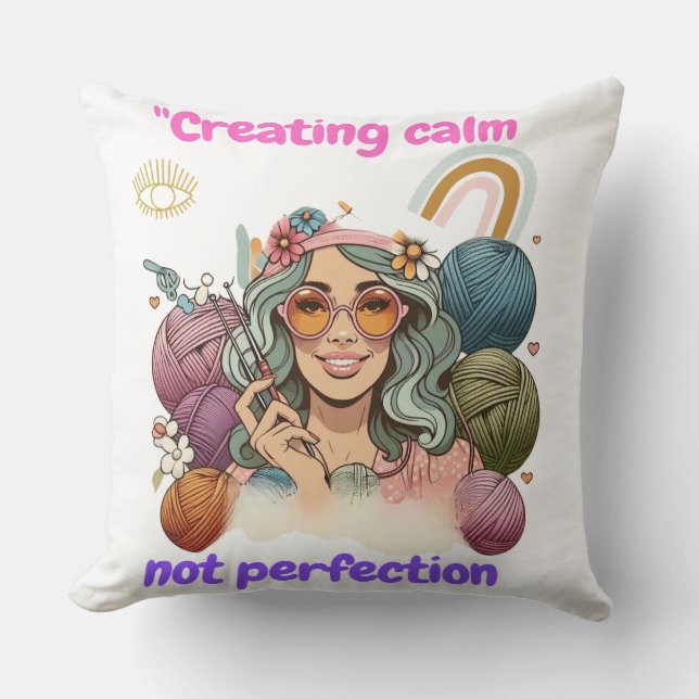Coussin Creating calm, not perfection - Retro knitting gir (Recto)