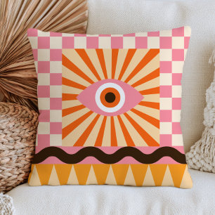 Coussin Création d'oeil maléfique funky rose et orange RÉT