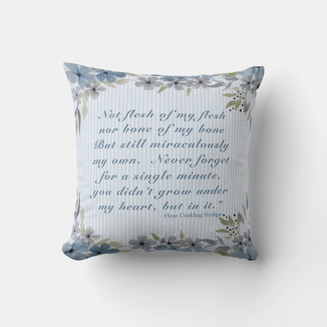 Coussin Créations d'adoption Poème Bleu Floral (Recto)