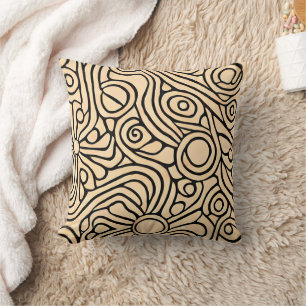 Coussin Créativité motif d'art beige et noir
