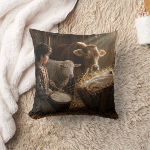 Coussin Crèche du garçon batteur dans une étable