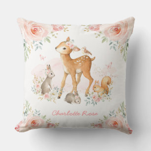 Coussin Crèche florale de lapin de cerfs communs de rose