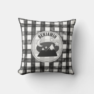 Coussin Crèche noire et blanche de guingan de montagnes