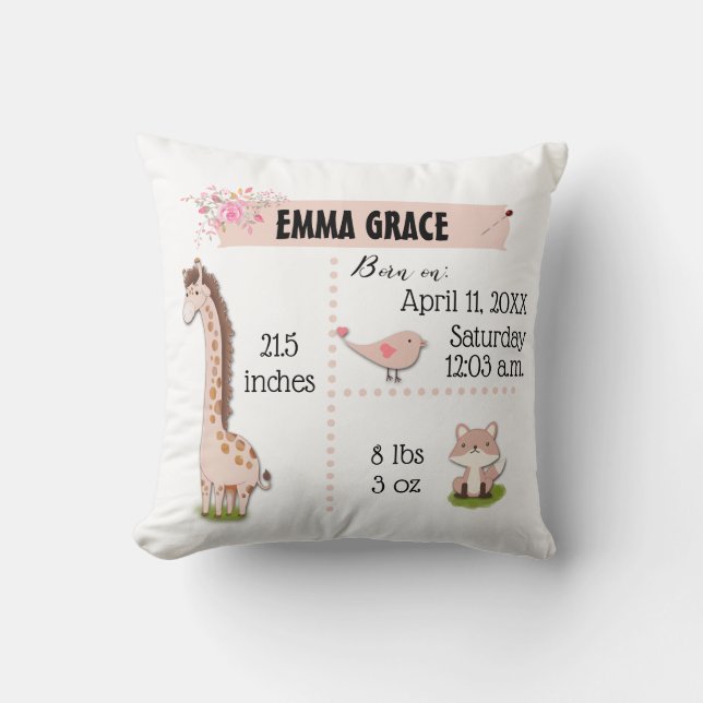 Coussin Crèche rose d'animaux de jungle de stat de (Recto)