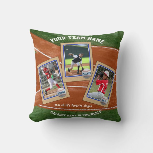 Coussin Créez le collage de sports de carte de base-ball (Recto)