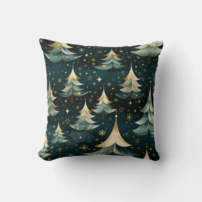 Coussin Créez vos propres arbres de Noël vert et or (Recto)