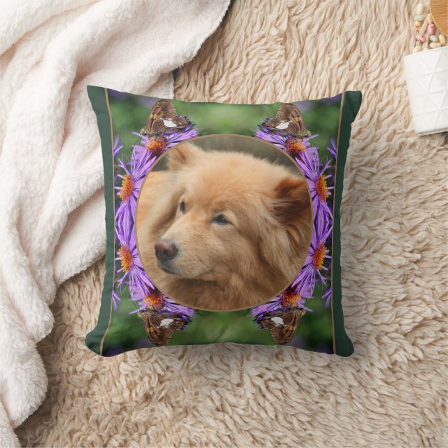 Coussin Créez votre propre cadre de fleurs de papillon pho (Couverture)