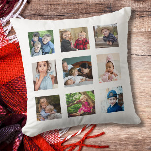 Coussin Créez Votre Propre Collage de 9 Photos Blanc