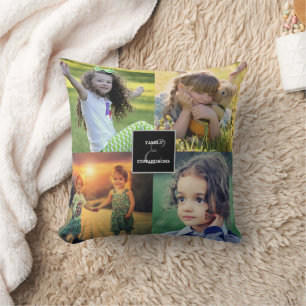 Coussin Créez votre propre collage photo de famille monogr