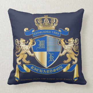 Coussin Créez votre propre manteau d'emblème bleu de lion