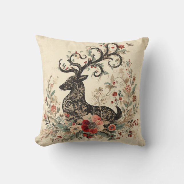 Coussin Créez votre propre renne de Noël victorien (Recto)