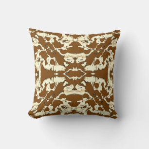 Coussin Crème Beige Brown Orné Symétrique Motif Floral