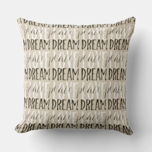 Coussin Crème Beige Noir Blanc Aimer Rêver Paix brillant