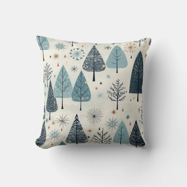 Coussin Crème Bleue Boho Style Arbre de Noël Motif (Recto)