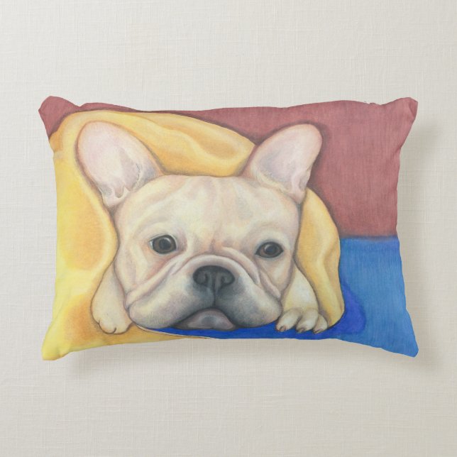 Coussin crème de bouledogue français (Devant)