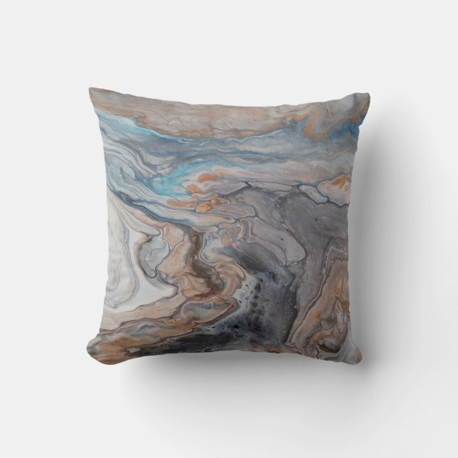 Coussin Crème de bronze bleu abstrait moderne (Recto)