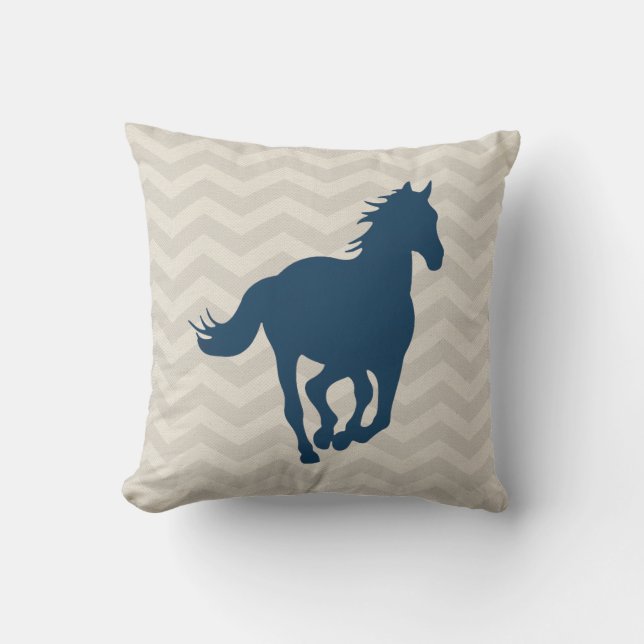 Coussin Crème de gris de bleu marine de motif de Chevron (Recto)