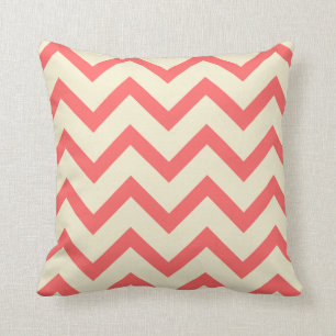 Coussin Crème et corail Rouge Chevron Zigzag Motif