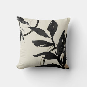 Coussin Crème et noir Feuilles d'aquarelle Jouer l'oreille