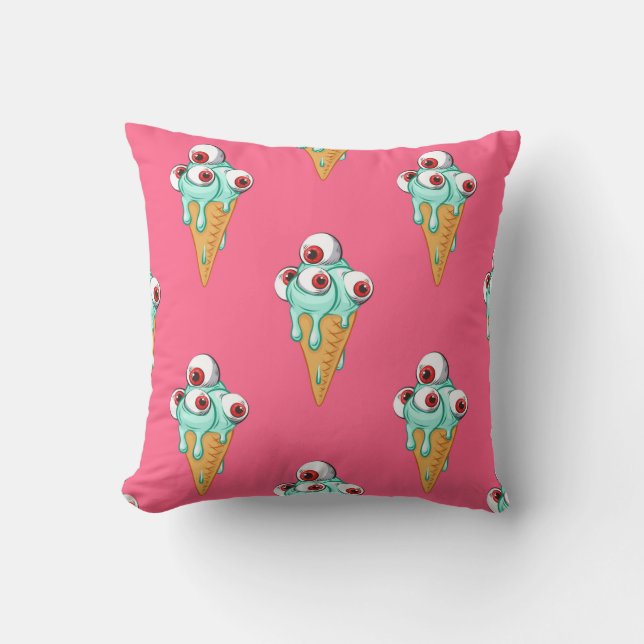 Coussin Crème glacée bleue aux yeux. Arrière - plan rose.  (Recto)