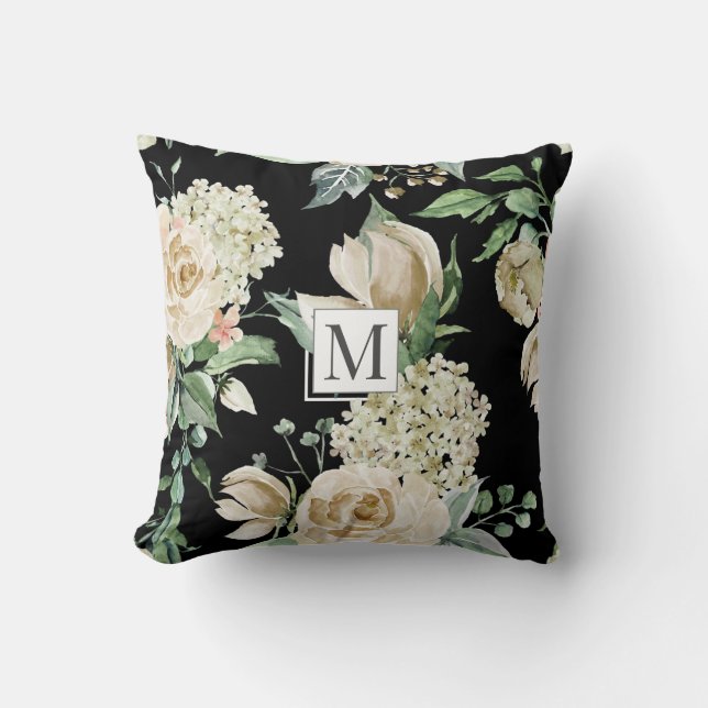 Coussin crème printanière jardin fleuri Monogramme Jeu d'o (Recto)