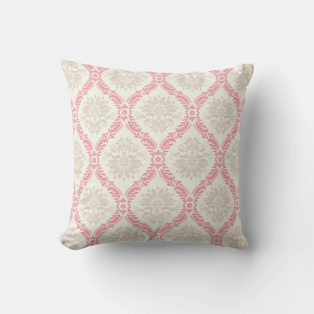 Coussin crème rose melon tauask motif (Recto)